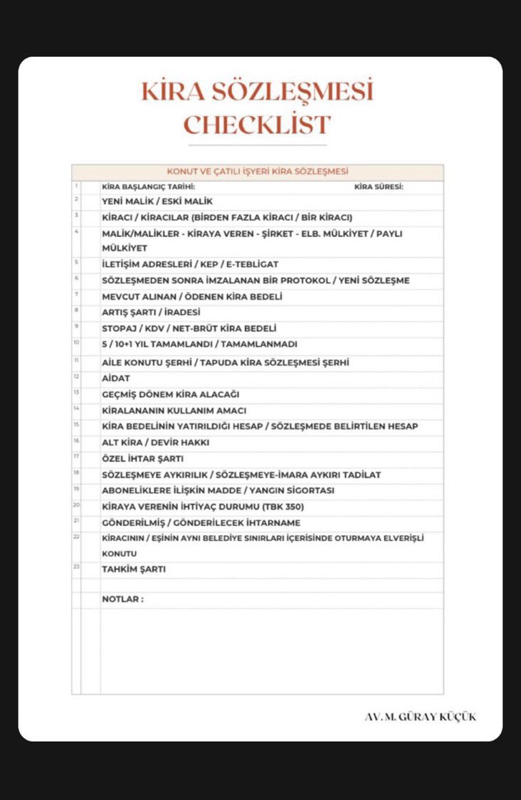 📌 Dava açmadan önce kira sözleşmesinde incelenmesi gereken hususlar... 

🔻🔻🔻 CHECKLIST 🔻🔻🔻

VIA: <a href="/mguraykucuk/">Av. M. Güray Küçük</a>