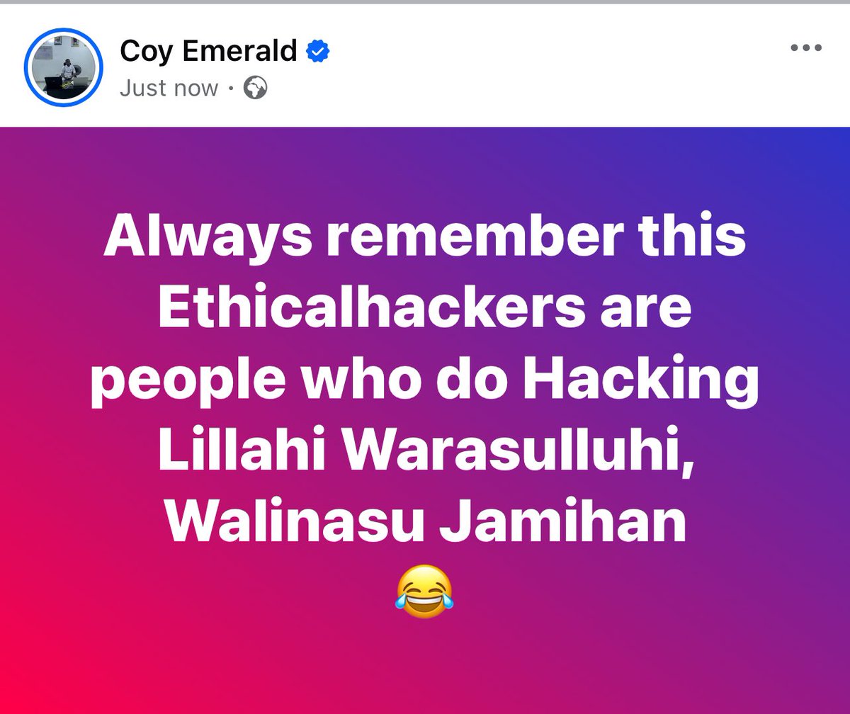 CoyEmerald1's tweet image. #Ethicalhackers are people who do #Hacking Lillahi Warasulluhi, Walinasu Jamihan 😂 

@CoyEmerald1 
Cybersecurity Specialist