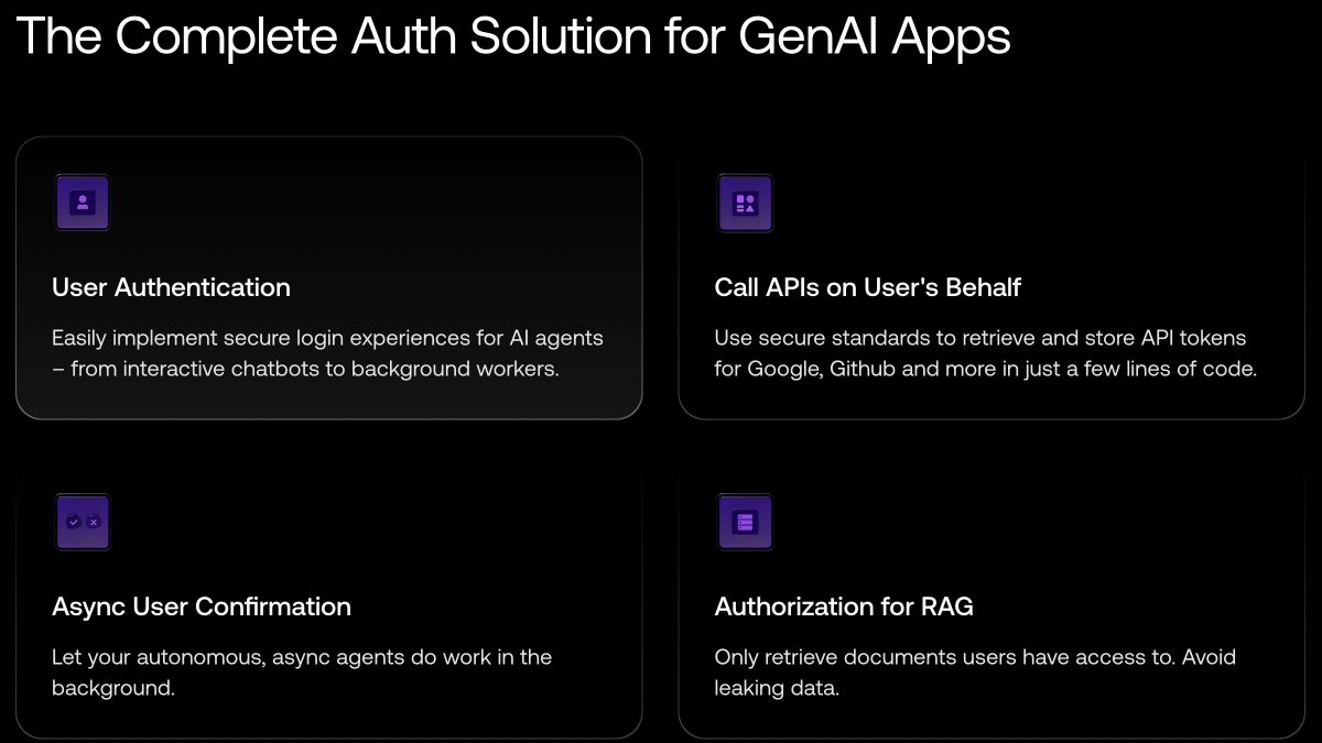 dschenkelman's tweet image. 📢 New @auth0 product: Auth for GenAI 🤖 our new product for devs building apps with GenAI
It helps devs secure their GenAI apps, with the dev experience @auth0 is known for
You can start using Auth for GenAI today: auth0 dot ai
What's in the box?
This developer preview…