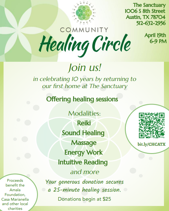 Join The Community Healing Circle for a heart-centered evening where healing, connection, and generosity come full circle in celebration of 10 years of community care. 💖

Enjoy a night filled with love, intention, and soulful offerings — come be part of the magic. ✨