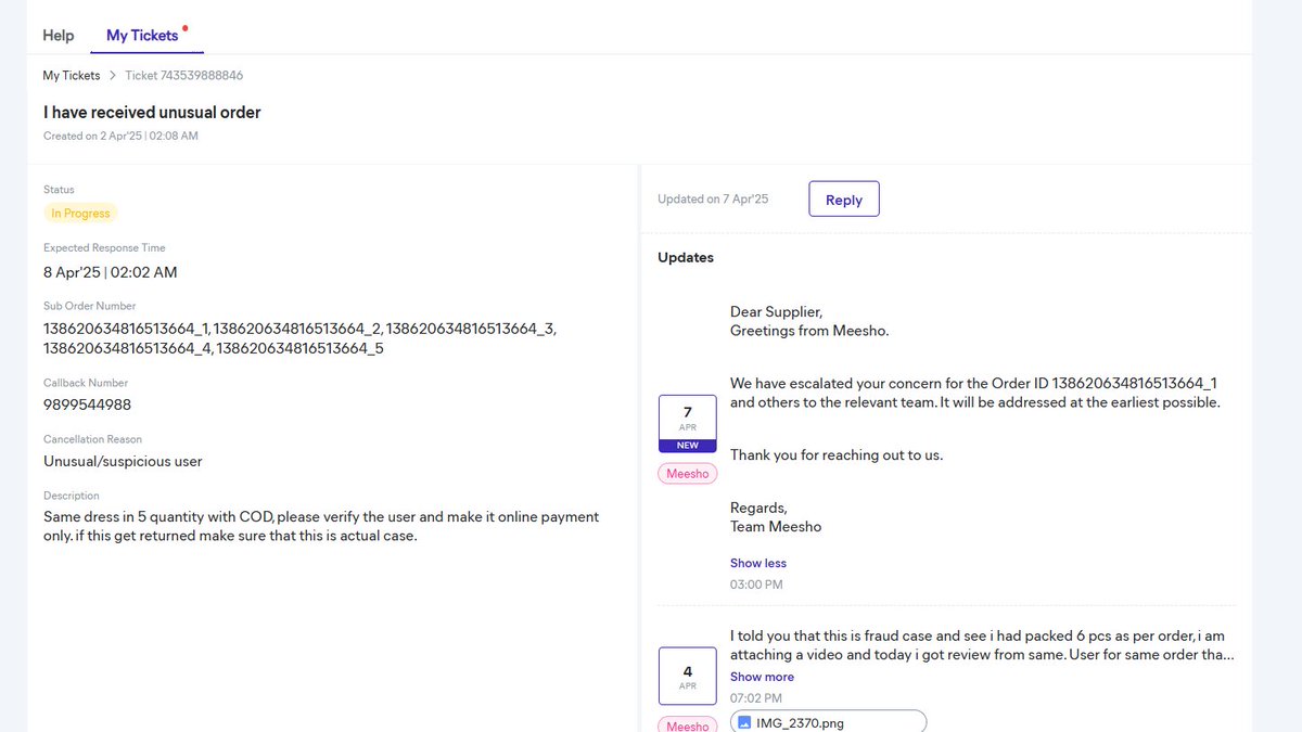 mrblackcollect's tweet photo. @meesho_support @Meesho_Official saying the team is "working on it" but no resolution yet on fraud case. I packed 6 pcs with video proof, still received fake review of 1 pc received. Now noticing multiple sellers giving negative ratings to my account clearly trying to lower my visibility
#Meesho https://t.co/er9lU5KvrN