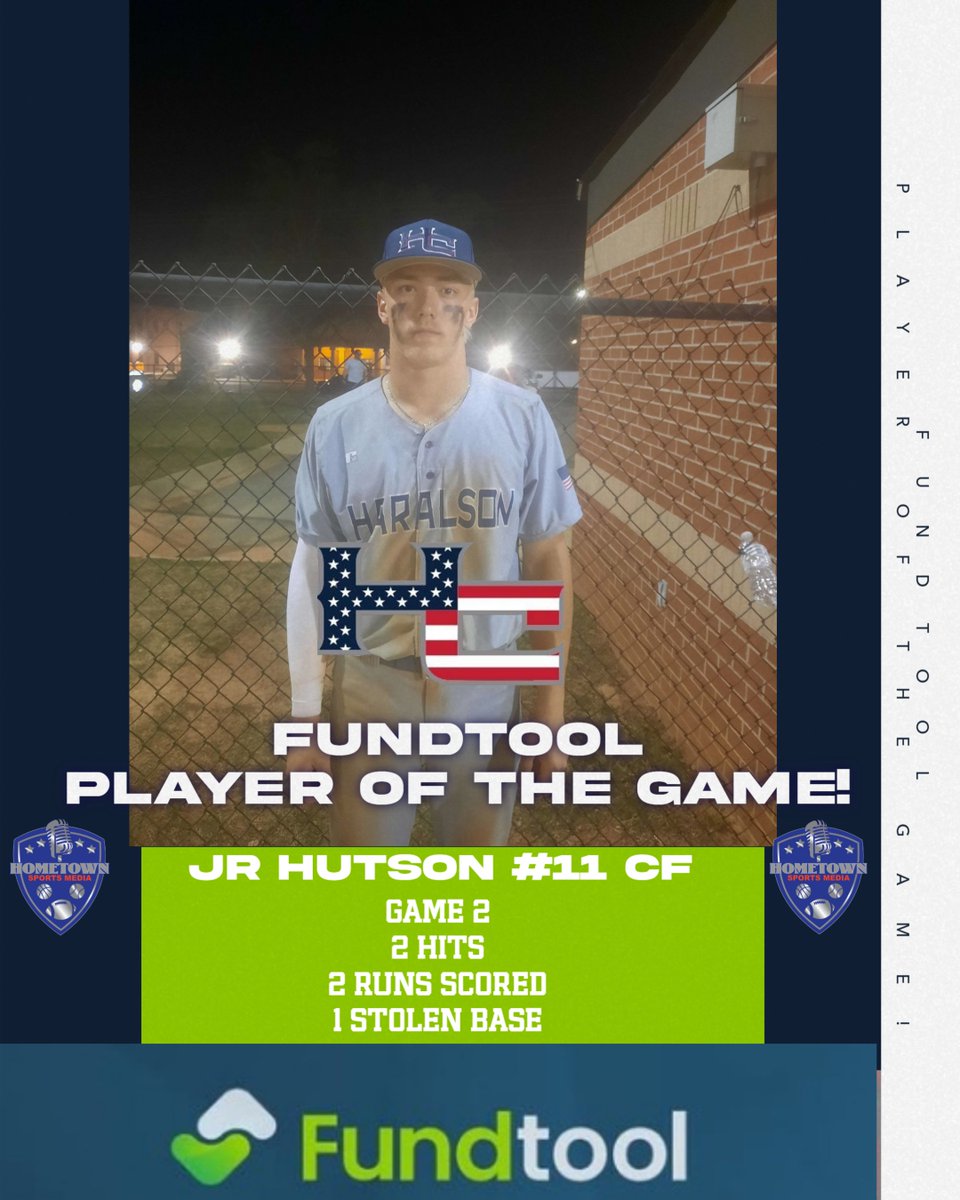 HSM_WestGA's tweet photo. Your @fundtool PotG for Haralson County.

#11 Jr Hutson cashed in 2 base hits and 2 runs scored while bringing in a stolen base in game 2 of this past Fridays double header against the Temple tigers https://t.co/RNrFoI0R10