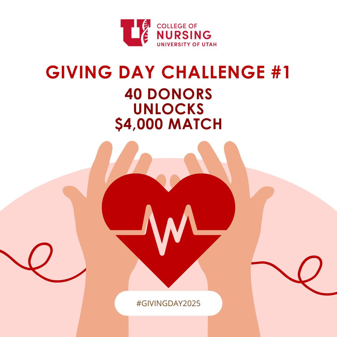 Generous supporters Gary and Chris will donate $4,000 once we reach 40 donors!

Help us unlock this challenge with your donation. Thank you for your support!

#givingday2025 #UofUNursing #uofu #universityofutah #uofuhealth #UGivingDay
#UGD25