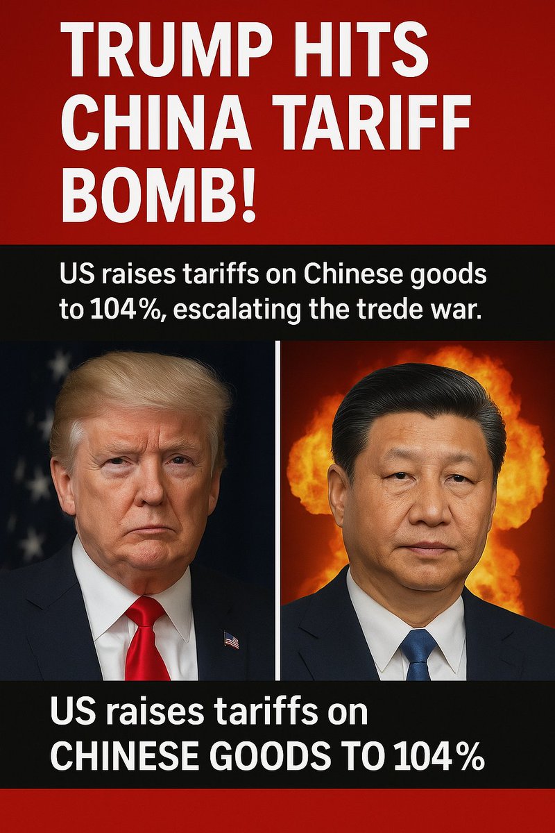 edge_strategy's tweet photo. Trump hits China with a tariff bomb!
US raises tariffs on Chinese goods to 104%, escalating the trade war.
China vows to “fight to the end.”
Brace yourselves — the global market just got a jolt!
#Trump #China #Tariffs #TradeWar #BreakingNews https://t.co/MKDX5QbxiF