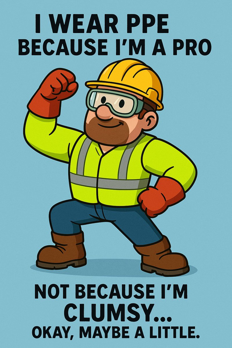 apstsolutions's tweet photo. If you think safety is a pain, try a cast! Always wear your PPE—because looking like a highlighter is still better than walking like a pirate. 🏴‍☠️ 🟡 Hard hat? Check. 🟢 Safety goggles? Check. 🔴 Steel-toe boots? Double check. 🔵 Common sense? Bring that too!  #SafetyTips #fypシ https://t.co/x02PBX6pnK