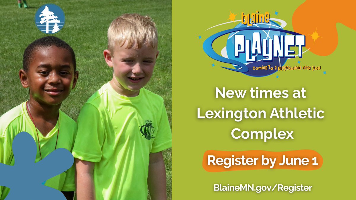 New Playnet &amp; Playnet Jr. times!
Keep kids active, social, and creative this summer with NEW afternoon sessions at Lexington Athletic Complex.
🗓 Mondays &amp; Wednesdays
🕐 1PM–3:30PM
📍 Supervised fun for all energy levels!
🔗 BlaineMN.gov/Register
(Register by June 1)