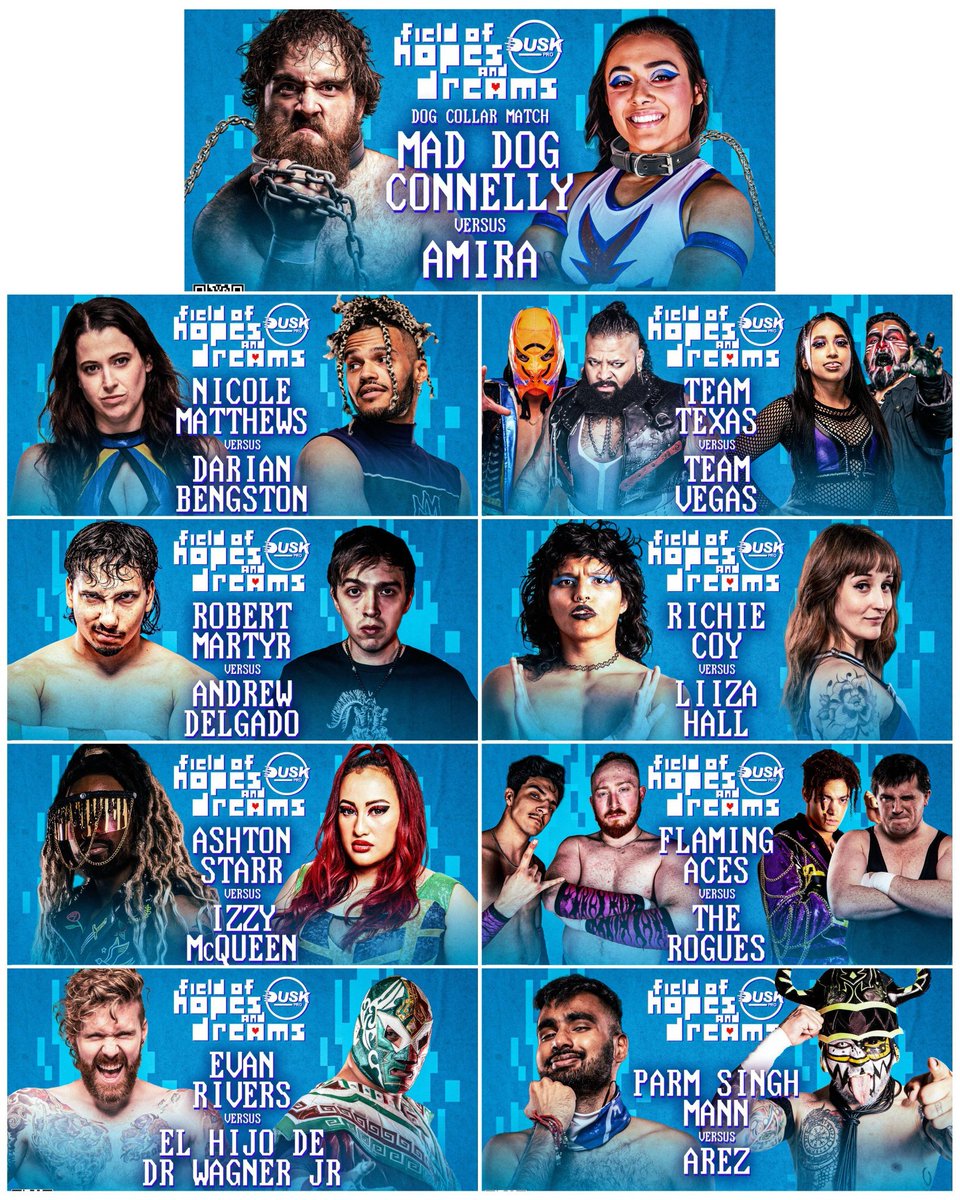 DUSK_ProWres's tweet photo. Ahead of our Las Vegas &amp; WrestleMania debut on April 17th we are giving away a pair of 🤼‍♂️ tickets!

All you have to do is follow DUSK &amp; share what match you're most looking forward to at The Field of Hopes &amp; Dreams 💙 https://t.co/30ndlEXgnB