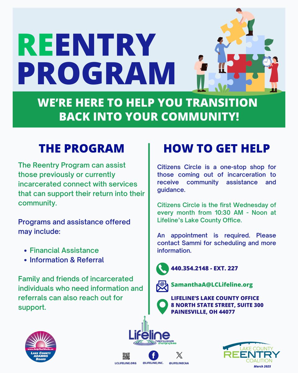LifelineCAA's tweet photo. Lifeline is proud to house the Lake County Reentry Coalition at our Lake County office. If you or someone you know has been released from jail or prison and needs assistance with housing, employment, or connecting to resources, call our office today at (440) 354-2148. https://t.co/spzJBhzDS5
