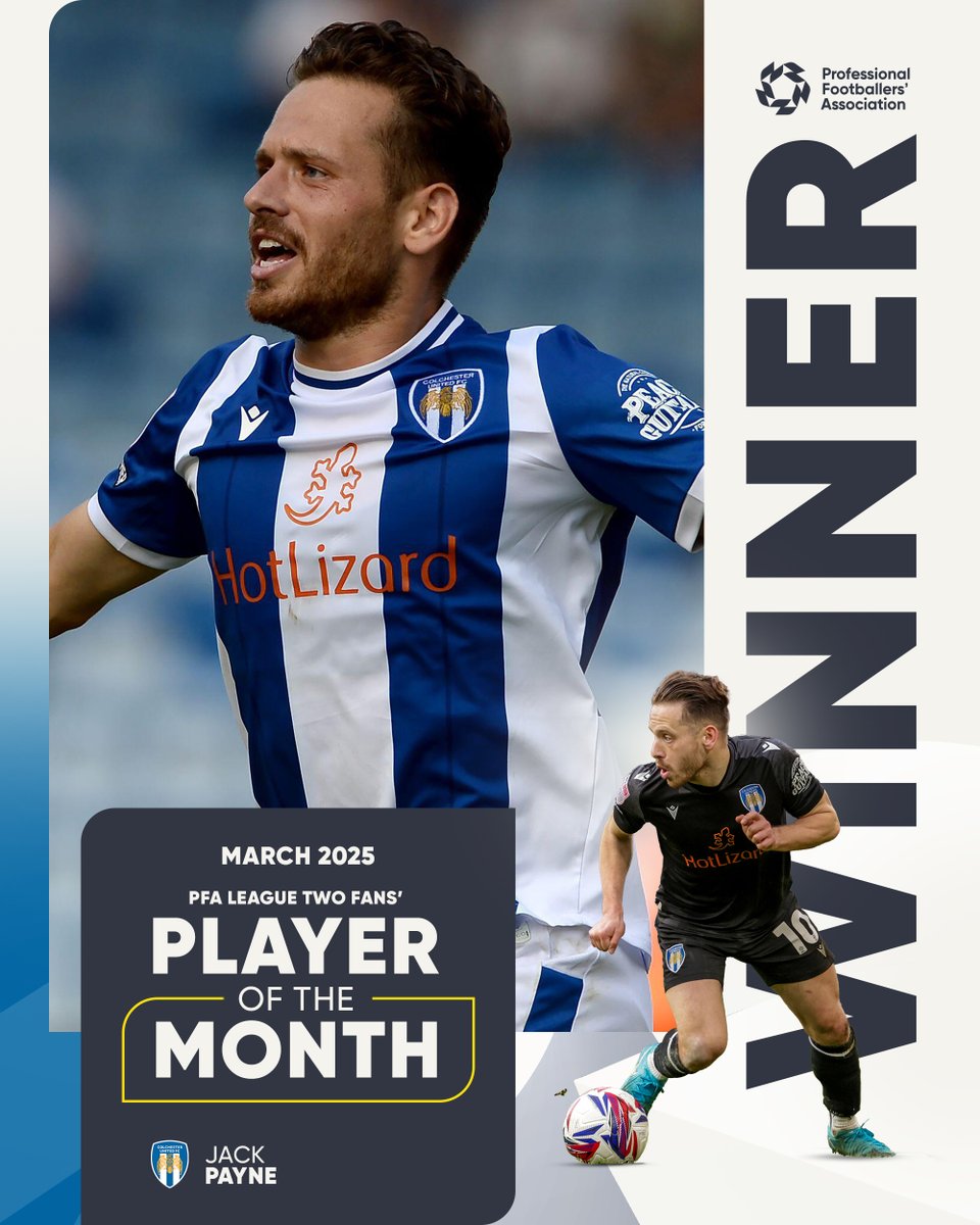PFA (@pfa) on Twitter photo Pinpoint Payne 🏹
Your PFA League Two Fans' Player of the Month for March 🏆
#ColU | <a href="/ColU_Official/">Colchester United FC</a> Pinpoint Payne 🏹
Your PFA League Two Fans' Player of the Month for March 🏆
#ColU | <a href="/ColU_Official/">Colchester United FC</a>