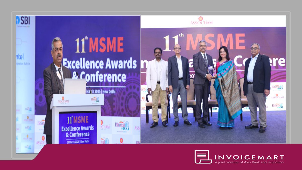 Our Region Head - Ravi Mitra, represented Invoicemart - TReDS platform at the 11th MSME Excellence Awards &amp; Conference in New Delhi and received the "Excellent Service in MSME Segment" on behalf of the organization.

#ASSOCHAM #Awards2025 #MSMEs #TReDS #Invoicemart #atreds #MSME