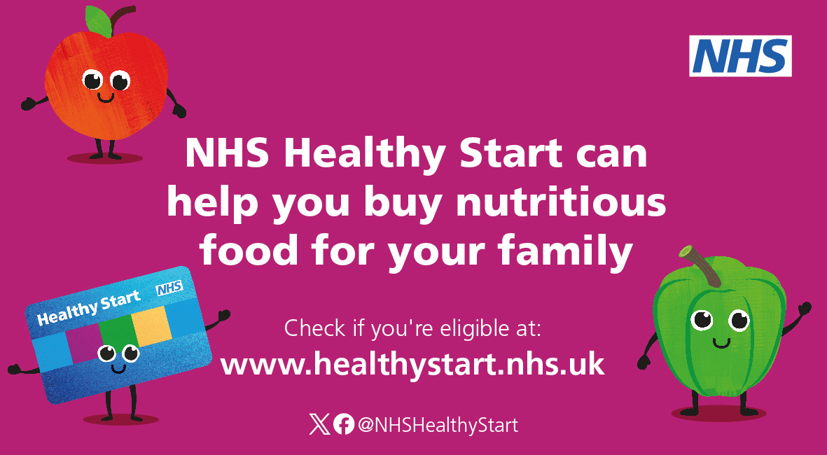 Help your family eat delicious, nutritious meals with NHS Healthy Start 🍴

If you're eligible for NHS Healthy Start, you could get a prepaid card topped up monthly with money towards fruit, vegetables, pulses, milk and infant formula. 
Apply online today: healthystart.nhs.uk
