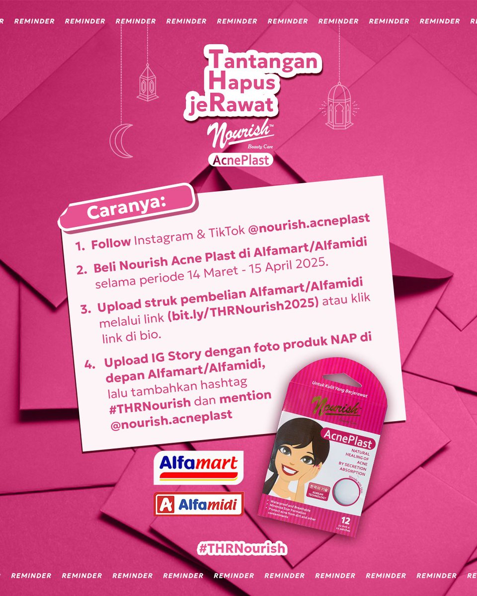 Masih ada kesempatan dapet tambahan THR TOTAL 20JT RUPIAH! ✨🥳

Cukup beli Nourish Acne Plast di Alfamart/Alfamidi &amp; upload struknya, hadiahnya sampai 1JT per orang! 🎁

Periode diperpanjang sampai 15 April. Cek details-nya di sini yaa ➡️ bit.ly/THRNourish2025

P.s. Makin