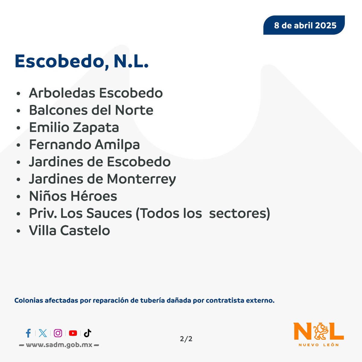 #AyDInforma que trabaja en la reparación de una tubería dañada en el municipio de Escobedo. 👷🏼⚒️💧