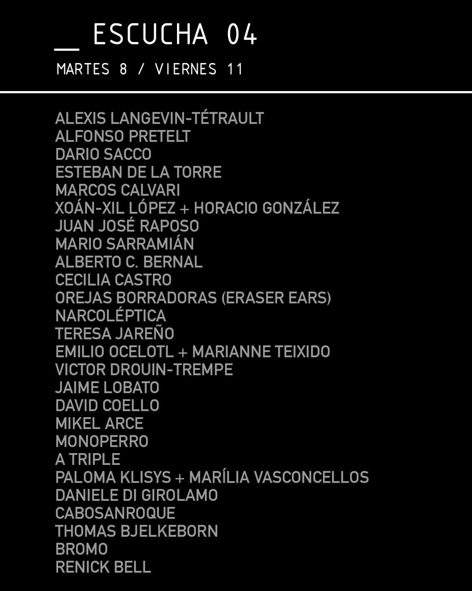 Hoy continúan las escuchas en Cruce Contemporáneo por el 20 Aniversario de IN-SONORA.
De 17-20h Escucha 04))) descarga el programa en: in-sonora.org/wp-content/upl…

#INSONORA20aniversario