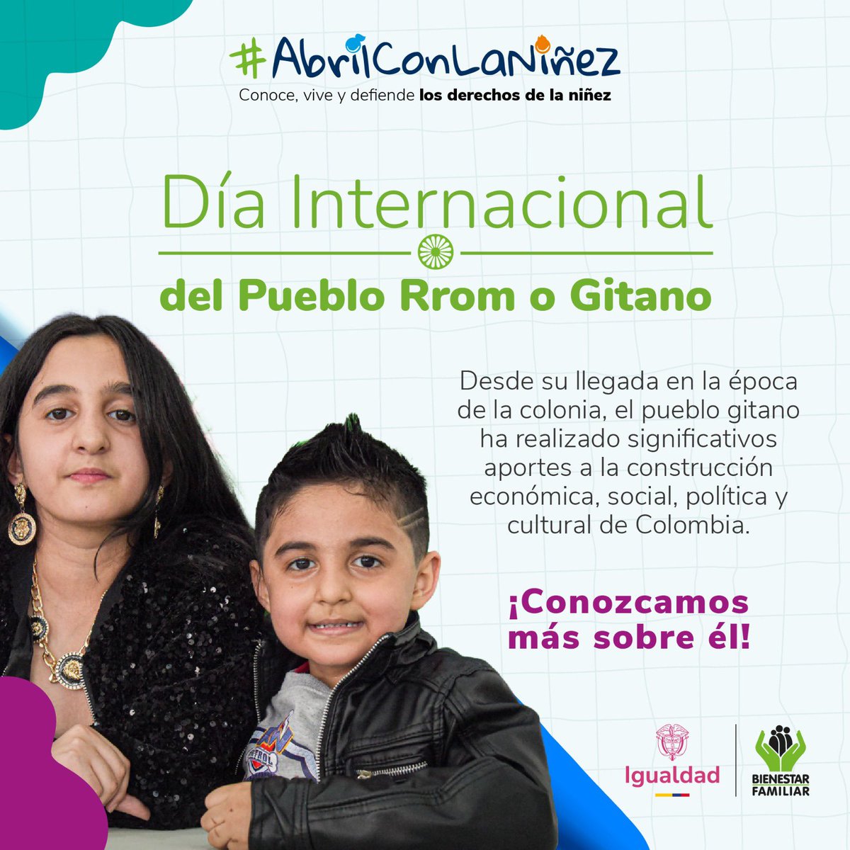 ICBFColombia's tweet photo. Hoy en Bienestar Familiar celebramos con entusiasmo el día a Internacional del Pueblo #Rrom o #Gitano, que se encuentra asentado en nuestro territorio desde tiempos de la colonia y es reconocido constitucionalmente.
¡Conócelo, reconócelo y respeta sus derechos! https://t.co/OLQmGYmeLE