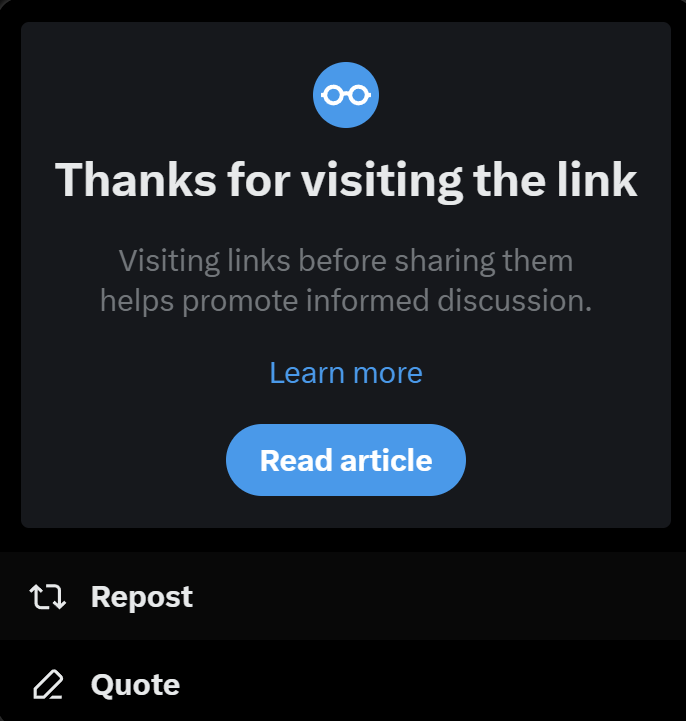 Despite the platform's criticisms, this popup is pretty nice. Read articles before you repost!