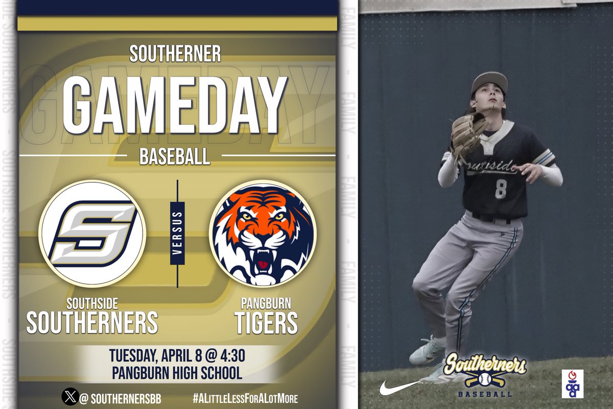 SouthernersBB's tweet photo. Tuesday non-conference matchup on the road!
📍: Pangburn High School
🆚: Pangburn Tigers
⏰: 4:30pm
#SouthsideBaseball #ALittleLessForAlotMore https://t.co/p1BZjHIEEP