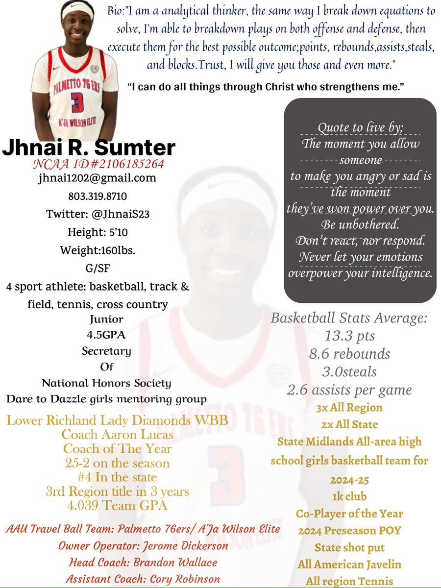 <a href="/LadyDiamondWBB/">Lower Richland High School Diamond WBB</a> <a href="/palmetto76erawe/">Palmetto 76ers/Aja Wilson Elite</a> <a href="/NorfolkStateWBB/">Norfolk State Women’s Basketball</a> <a href="/Lander_WBB/">Lander Women's Basketball</a> <a href="/Newberrywomenbb/">Newberry_womensbasketball</a> <a href="/goldenbearwbb/">Clinton College Women's Basketball</a> <a href="/WoffordMBB/">Wofford Men's Basketball</a> <a href="/GamecockWBB/">South Carolina Women's Basketball</a> <a href="/JWU_WBB/">JWU Women’s Basketball</a> <a href="/Coker_WBB/">Coker Women's Basketball</a> <a href="/ClaflinWBB/">Claflin Womens Basketball</a> <a href="/FM_WBB/">Francis Marion WBB</a> <a href="/A5Lucas/">AA Lucas, M.Ed,GCDF🇨🇮🇬🇭🇺🇲🇫🇷</a> <a href="/CoachCRobinson/">C Robinson</a> <a href="/JeromeFleetwoo1/">Jerome Fleetwood</a>