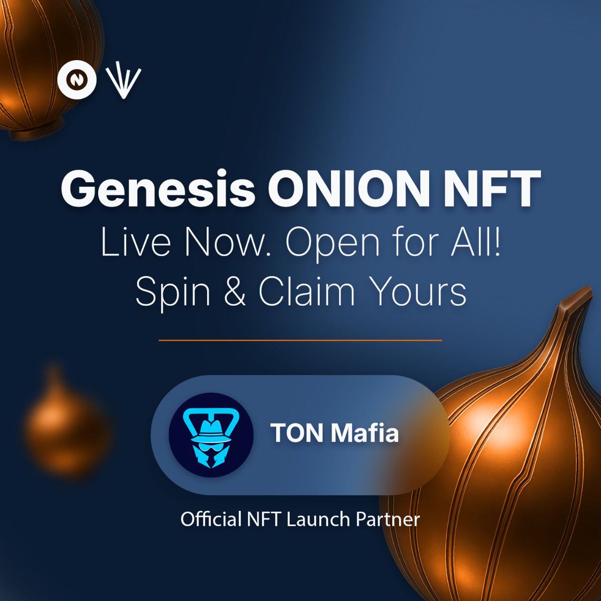Mafia_OnTON's tweet photo. Gm

We’ve teamed up with @ontonbot to support the biggest NFT drop on TON — Genesis ONIONs!

Spin for just 5 TON and unwrap Gold, Silver, or Bronze NFTs to unlock massive $ONION airdrop multipliers.

All holders get the airdrop. Don’t sleep — they’ll sell out fast.

Mint now: https://t.co/ZL1U1lTfDI