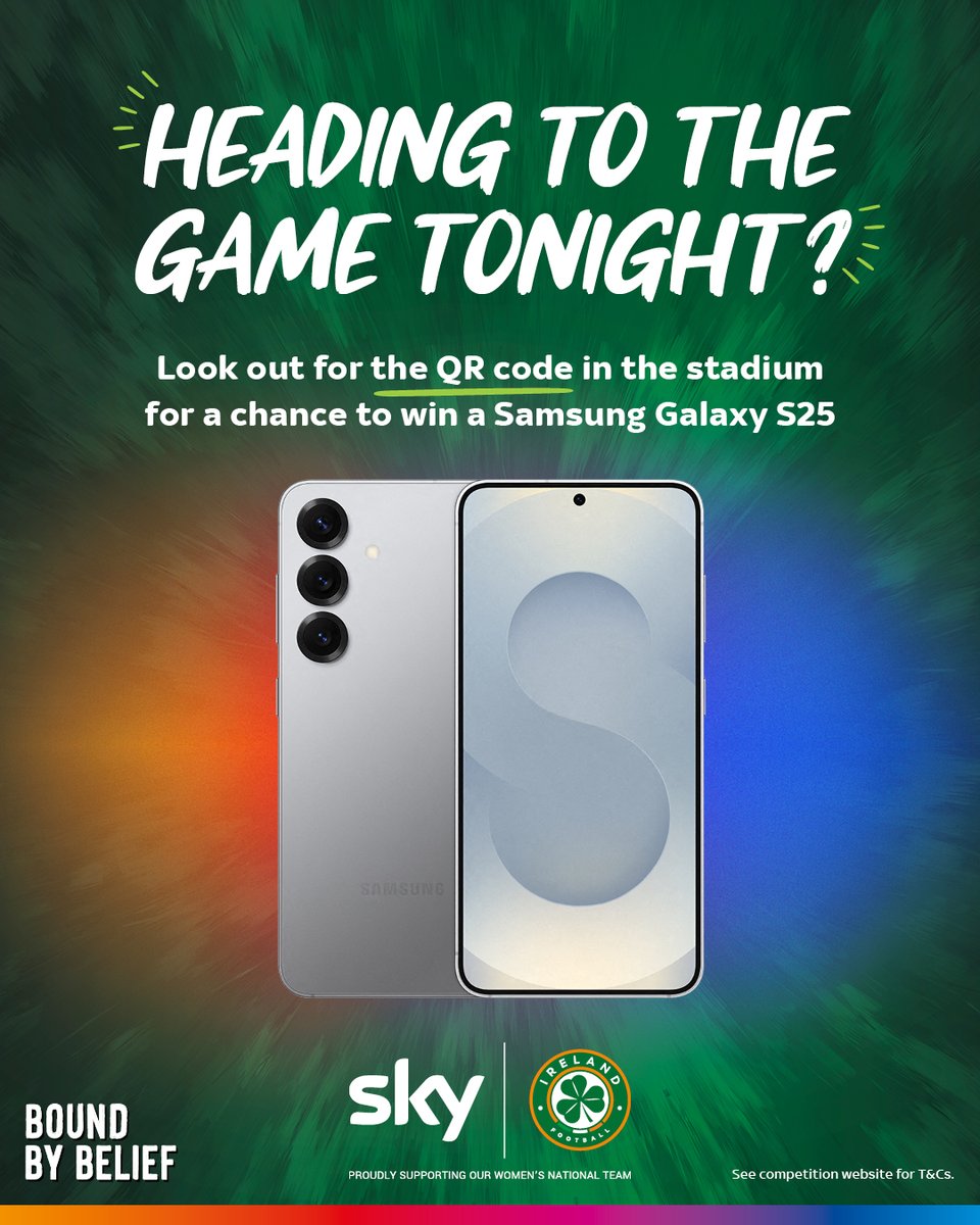 Heading to the match tonight? ⚽☘️

Keep an eye out for our QR codes around the stadium for a chance to win a Samsung Galaxy S25 - plus some brilliant prizes like Sky Mobile plans, match tickets, jerseys &amp; more! 🎉🇮🇪

#BoundByBelief | #COYGIG