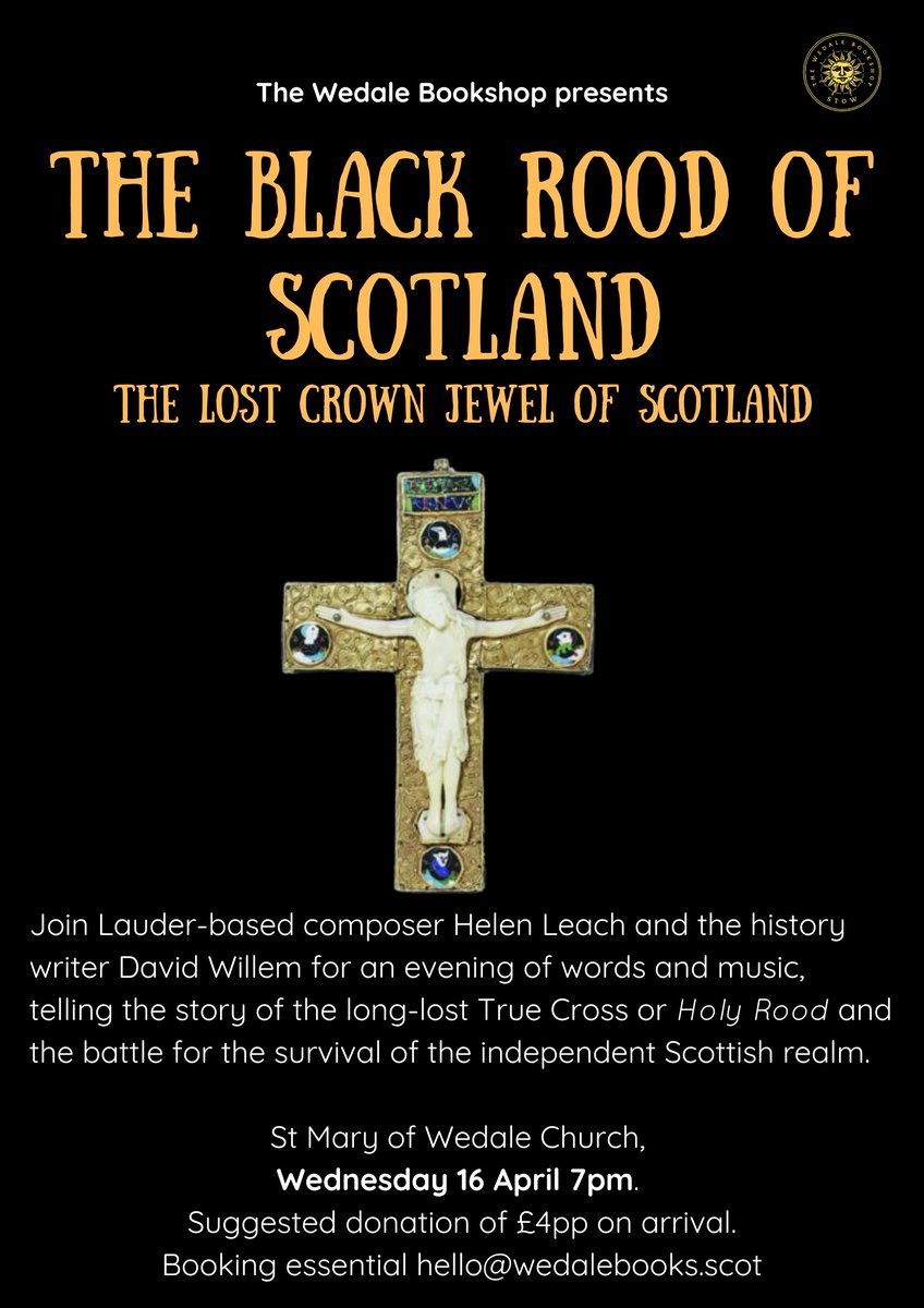 daviddwill's tweet photo. In the Borders for #HolyWeek? Come to my intro to  lost crown-jewel and #TrueCross reliquary, the Black Rood - the warm up for headliner @HelenLeachMusic, who will be presenting the @BBCRadio3 featured piece she wrote for this mysterious artefact. @UnitedMusicPubl @WedaleBookshop https://t.co/RSTDKBFRAD