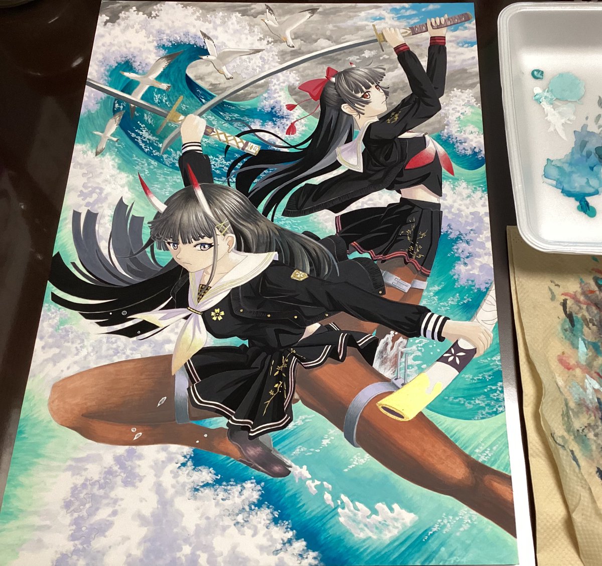 #皆さん線画と塗った後を見せてください
根性出して筆で塗ればこうなるですん。 