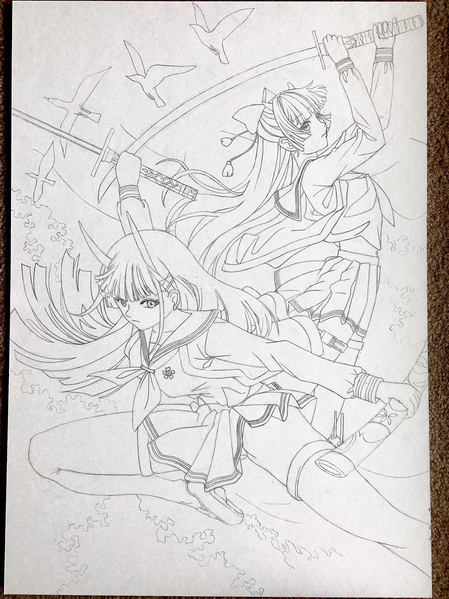 #皆さん線画と塗った後を見せてください
根性出して筆で塗ればこうなるですん。 
