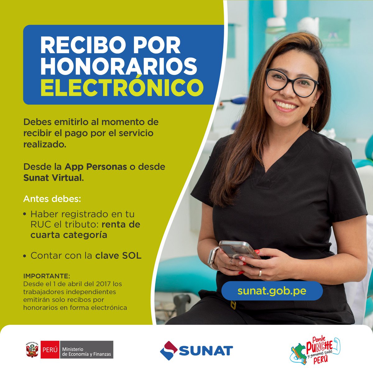 SUNATOficial's tweet photo. 🩺👨🏽🔬 ¿Brindas servicios profesionales de manera individual y percibes rentas de cuarta categoría?
Recuerda que puedes emitir tus recibos por honorarios desde la #AppPersonas 📲 o #SunatVirtual 💻
Mira el tutorial 🔎 https://t.co/ZxPc1xFuRC y ¡pasa la voz! https://t.co/fnYNgQMz8q