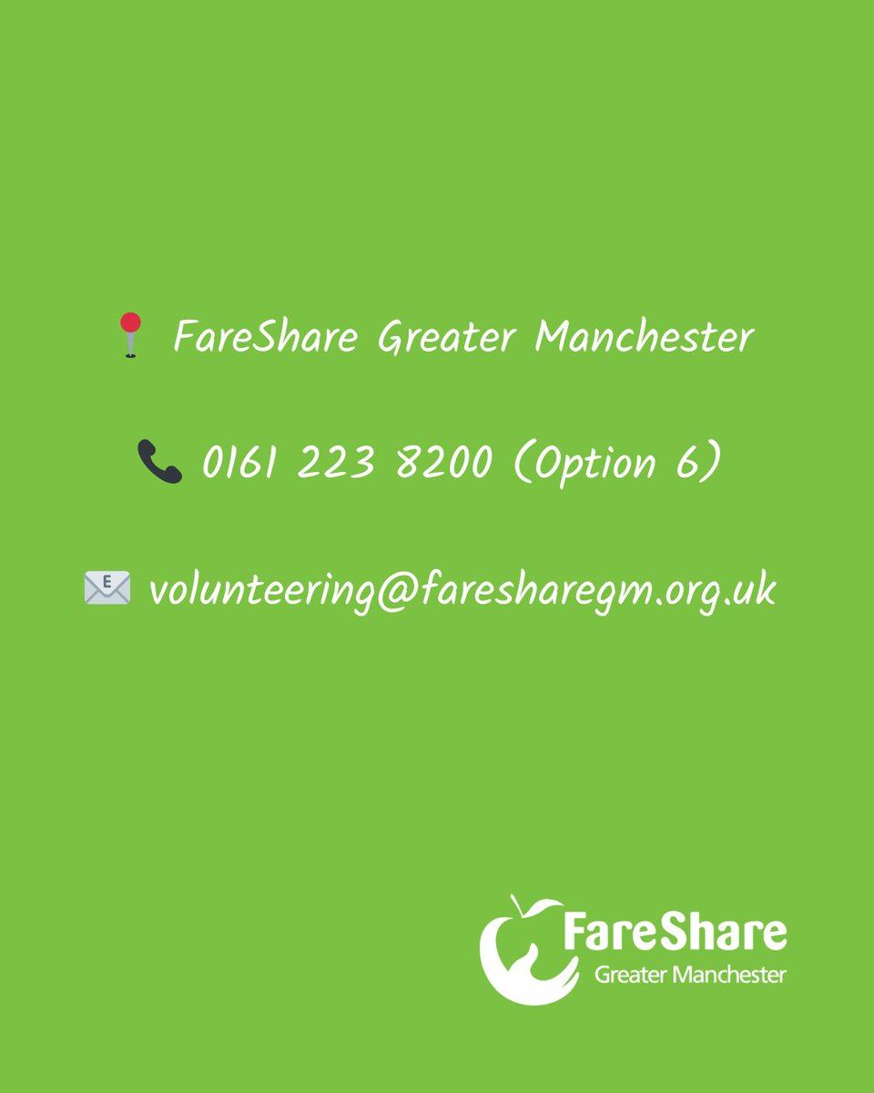 Got 3 hours to spare in the evening?
We need warehouse volunteers for our Mon &amp; Thurs twilight shifts (5-8pm). Help sort food &amp; fight hunger.
📧 volunteering@faresharegm.org.uk
 📞 0161 223 8200 (Option 6)
#EveningVolunteering #FareShareGM #FightFoodPoverty