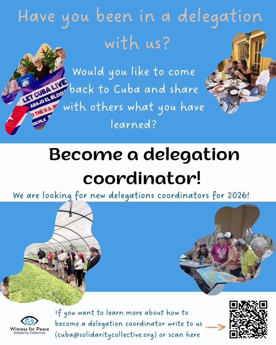 📢We are looking for you!
We are looking for new delegations coordinators to Cuba for 2026!
You can’t do it at this moment but you have a friend who would like to coordinate a delegation, share this information with them!
If you want to learn more write to us or check here 👇