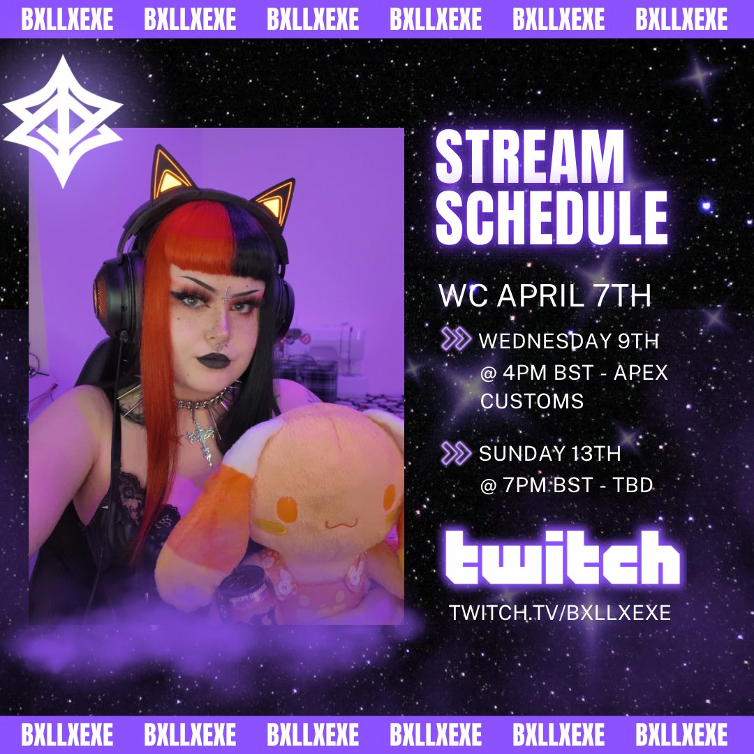 HellionBelle_'s tweet photo. This week’s schedule! I’m so excited for customs tomorrow👀 https://t.co/YWCxhIfRD4