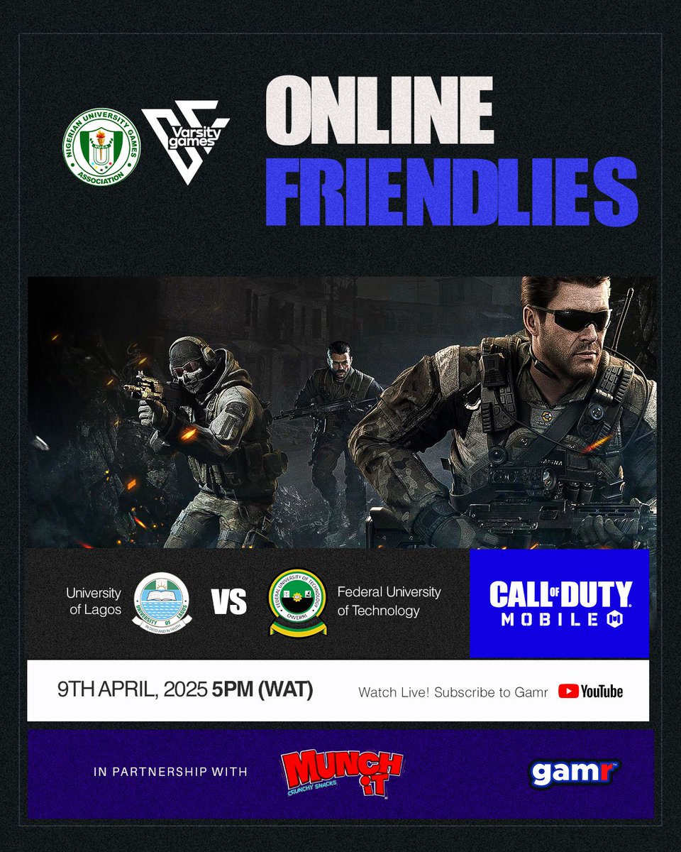 GamrHQ_'s tweet photo. Happening tomorrow! 

University of Lagos (Unilag) v Federal University of Technology Owerri (FUTO)

Catch us live by 5pm! 

Head over to https://t.co/zrQcIovccF on Youtube to subscribe

You don’t want to miss this. 

#varsitygames #Gamerhq #Gaming #Gamrvarsitygames https://t.co/obxzuByfu8
