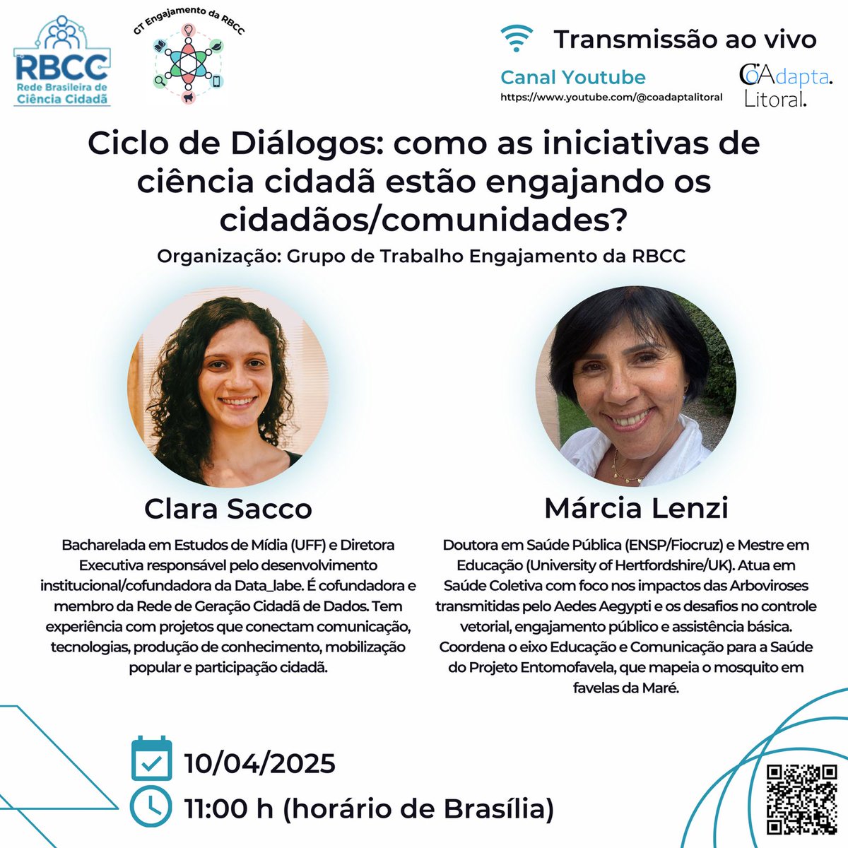 INOVEC Project (@inovec_project) on Twitter photo 📣 #INOVEC proudly shares:
Márcia Lenzi (<a href="/fiocruz_en/">Fiocruz in English</a>), from our Social Sciences team, will speak in RBCC's Dialogue Series 🗯️
📍 Citizen Science in Health
📆 Apr 10 | 🕚 11AM BRT
📺 Live (PT): @coadaptalitoral
🔗 lnkd.in/dSF2-X-W
#CitizenScience #Entomofavela 📣 #INOVEC proudly shares:
Márcia Lenzi (<a href="/fiocruz_en/">Fiocruz in English</a>), from our Social Sciences team, will speak in RBCC's Dialogue Series 🗯️
📍 Citizen Science in Health
📆 Apr 10 | 🕚 11AM BRT
📺 Live (PT): @coadaptalitoral
🔗 lnkd.in/dSF2-X-W
#CitizenScience #Entomofavela