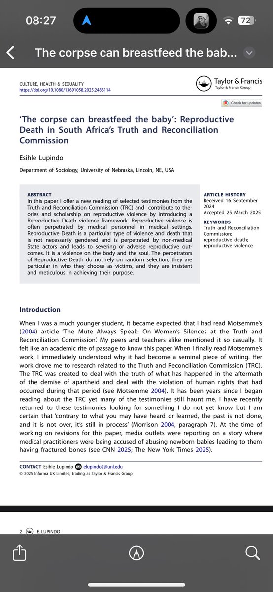 Mntwanelanga's tweet photo. 🚨First publication of the year🚨

I saw this paper 5 years ago, it took 4 years to write and think through. 

Much of the literature on reproductive violence is around medical personnel being perpetrators. Reproductive Death is my thinking through ‘what happens when non-medical https://t.co/sqY1dhqNuB