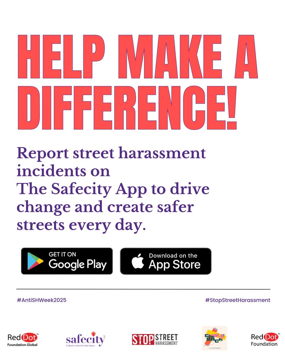 TheSafecityApp's tweet photo. Visit https://t.co/ZKqQlynzM7 or download the Safecity app on iOS &amp; Android to submit an anonymous report and make your city safer. 🛡️

 #ReclaimOurStreets #ConfidentlyYou #CommunityAction #StopStreetHarassment #SaferSpacesForAll #Safecity #RedDotFoundation #ASHW2025 https://t.co/vy8wA5k8wC