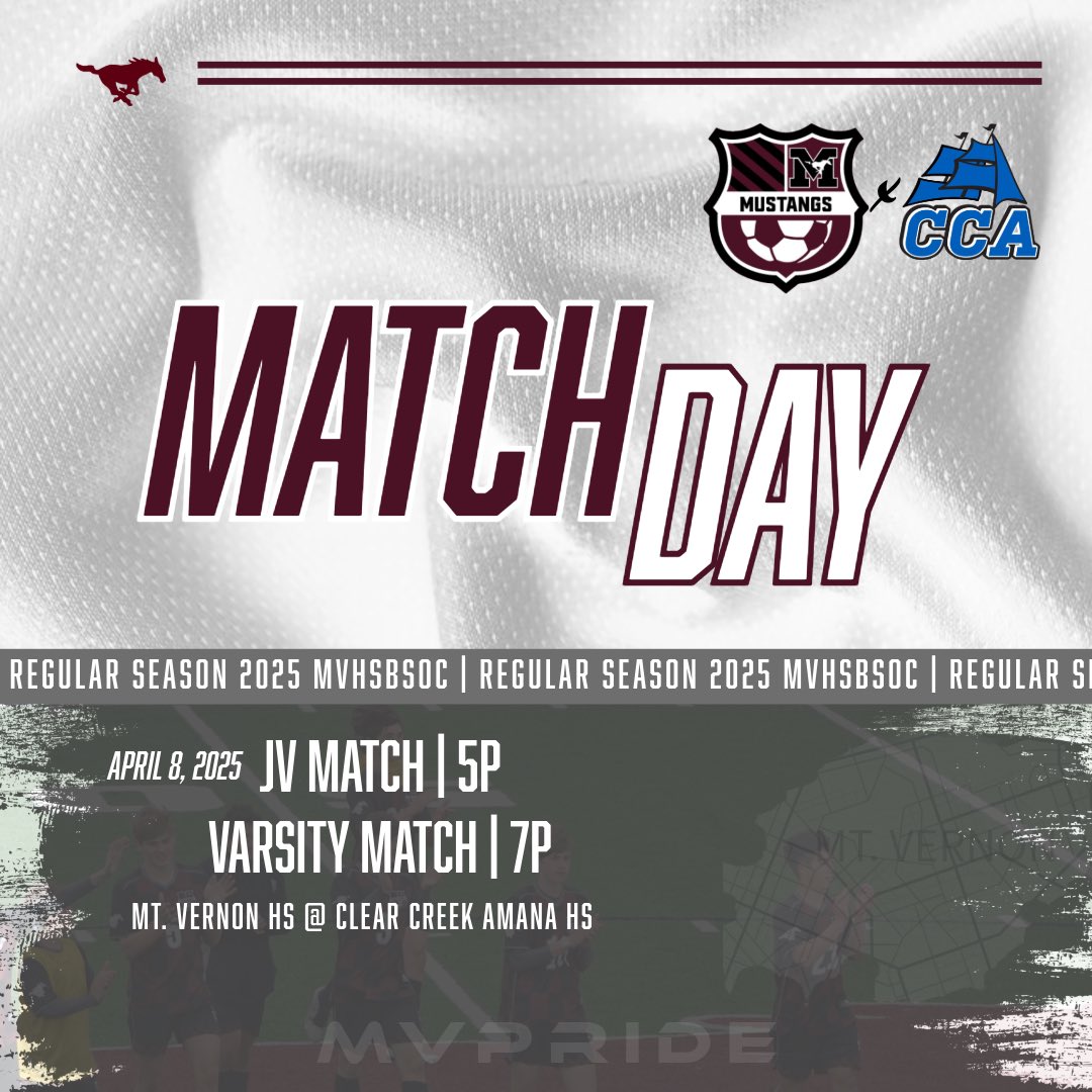 It’s MATCHDAY! Mustangs take the road to Clear Creek Amana. Let’s go lads!