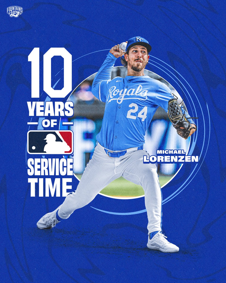 Royals's tweet photo. Sending our congratulations to Michael Lorenzen on reaching 10 years of Major League service time! https://t.co/AMzQt8qe1J