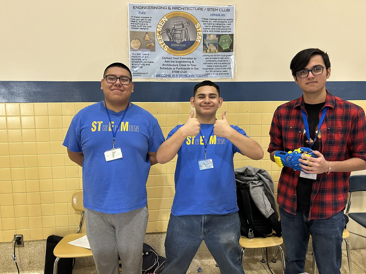 Stop by our table today at our Joliet Central STEM fair. Brandon, Juan, and Ozziel are showcasing the projects they have made in our Engineering &amp; Architecture classes, STEM Club, and SkillsUSA club. They may also give you a special keychain if you are really interested!