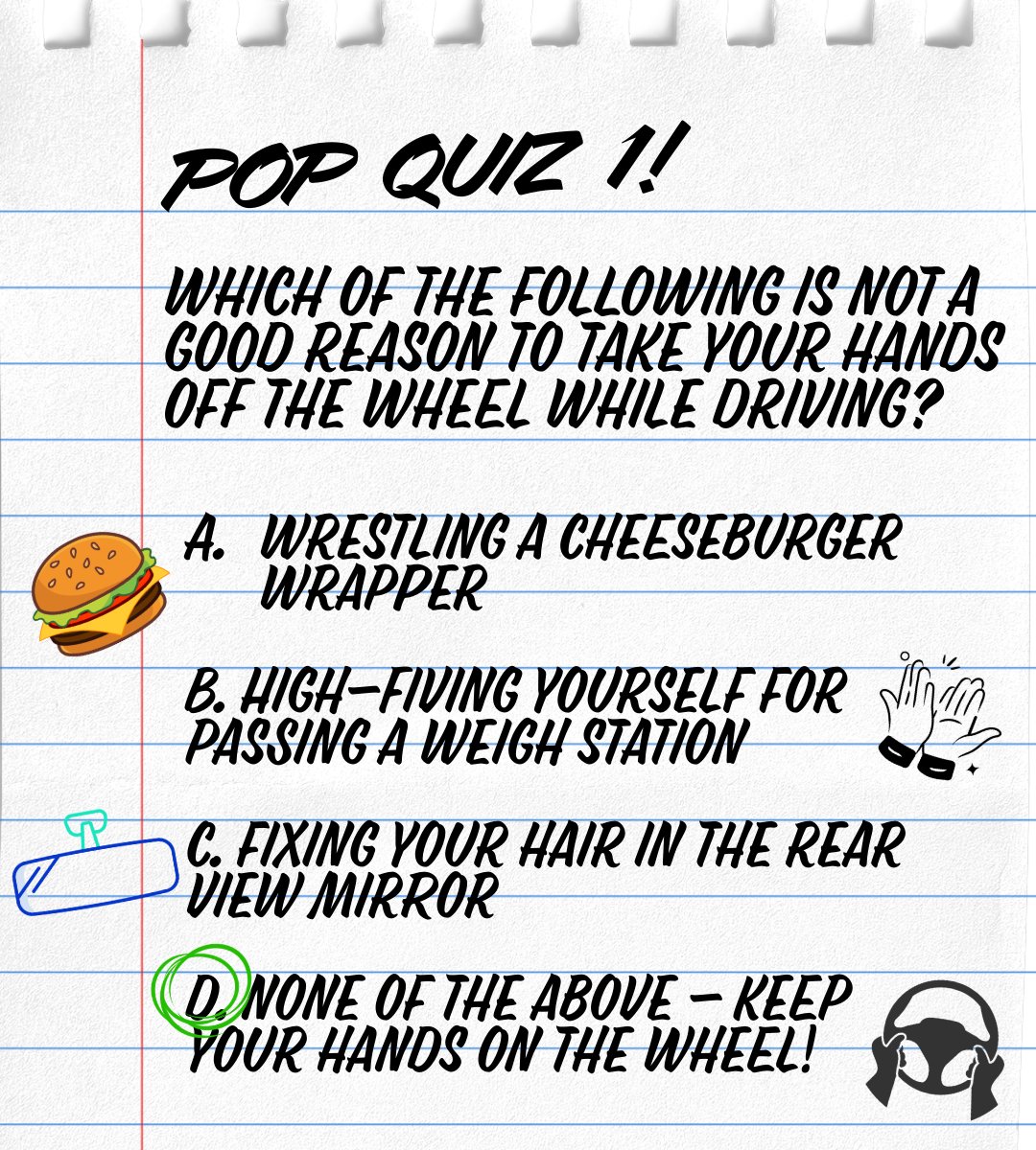 ComplianceMcsa's tweet photo. Let’s be real... we’ve all had to fight a rogue cheeseburger wrapper before. But is it worth losing control of your rig?

#HandsOnTheWheel #TruckerLife #April #Spring #DistractedDriving #JustDrive #TruckingIndustry #MCSAComplianceConsultants https://t.co/kBCbMDNpaj