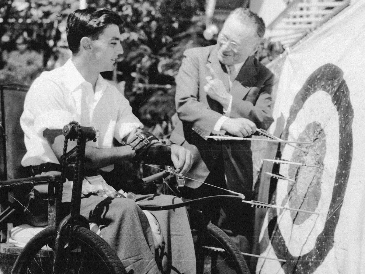 BucksArchives's tweet image. Today is the birthday of Professor Sir Ludwig Guttmann, the father of the Paralympic movement!
Here's a photo of him alongside a wheelchair archer, likely from his time in Stoke Mandeville where his work rehabilitating people through sport truly began.