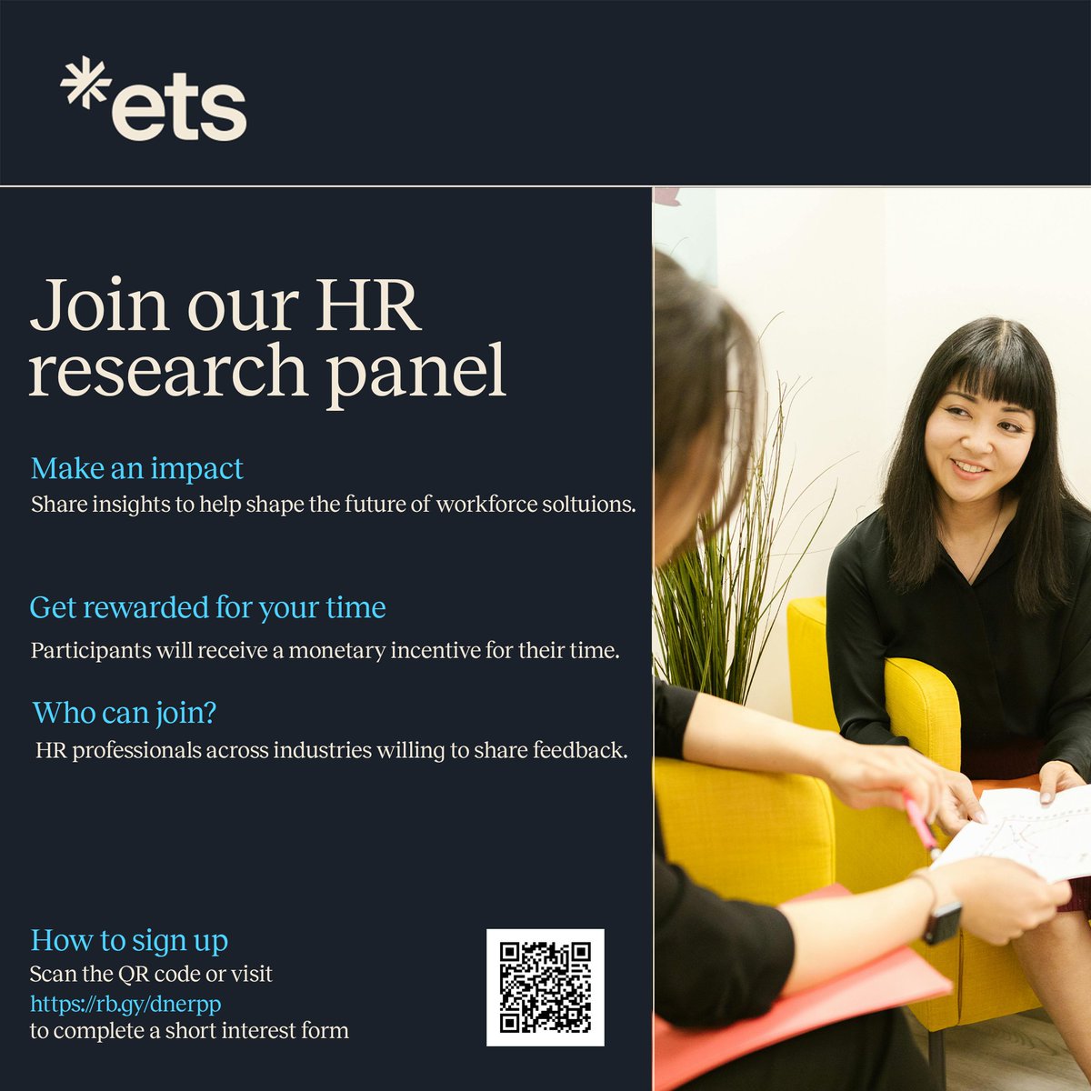 ETSInsights's tweet image. 📢 ETS is inviting HR, learning and development , and talent leaders to share insights on skills-based hiring & workforce development. Join interviews, surveys & more. Shape the future of work!
📩 Sign up: etsreusersearch.qualtrics.com/jfe/form/SV_4I…
#FutureOfWork #HRResearch