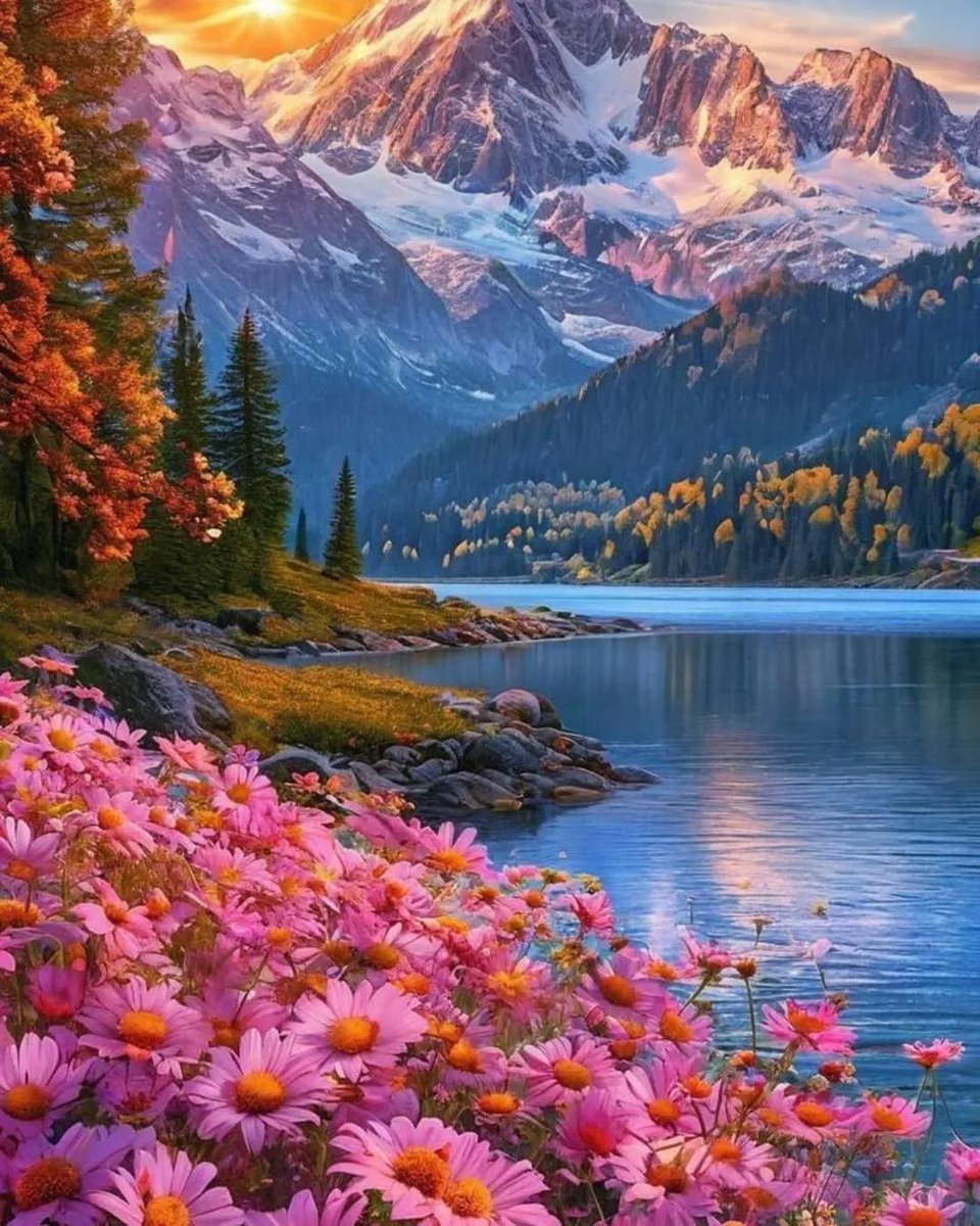 When nature shows off its beauty, our hearts will be calm. 🌄 #NatureBeauty #MountainLove #ScenicViews #FlowerFields