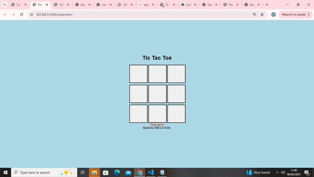 samzycode14's tweet image. I Built a simple Tic-Tac-Toe game🙂🧮
It was made using HTML, CSS &amp;amp; JavaScript,used Eventlisteners,forEach loops,resetGame buttons.
Ignore my designs,it was just for practice 
✅ Practiced setTimeouts, callbacks(crazy as hell)

#BuildInPublic  #JavaScript  #CodingJourney #Connect