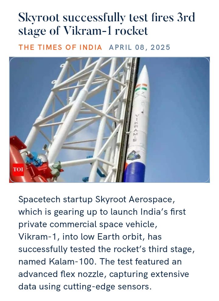 m_mirdula's tweet photo. Skyroot successfully test fires 3rd stage of Vikram-1 rocket
https://t.co/CroxP2GCnX

via NaMo App https://t.co/IK3xihrbYO