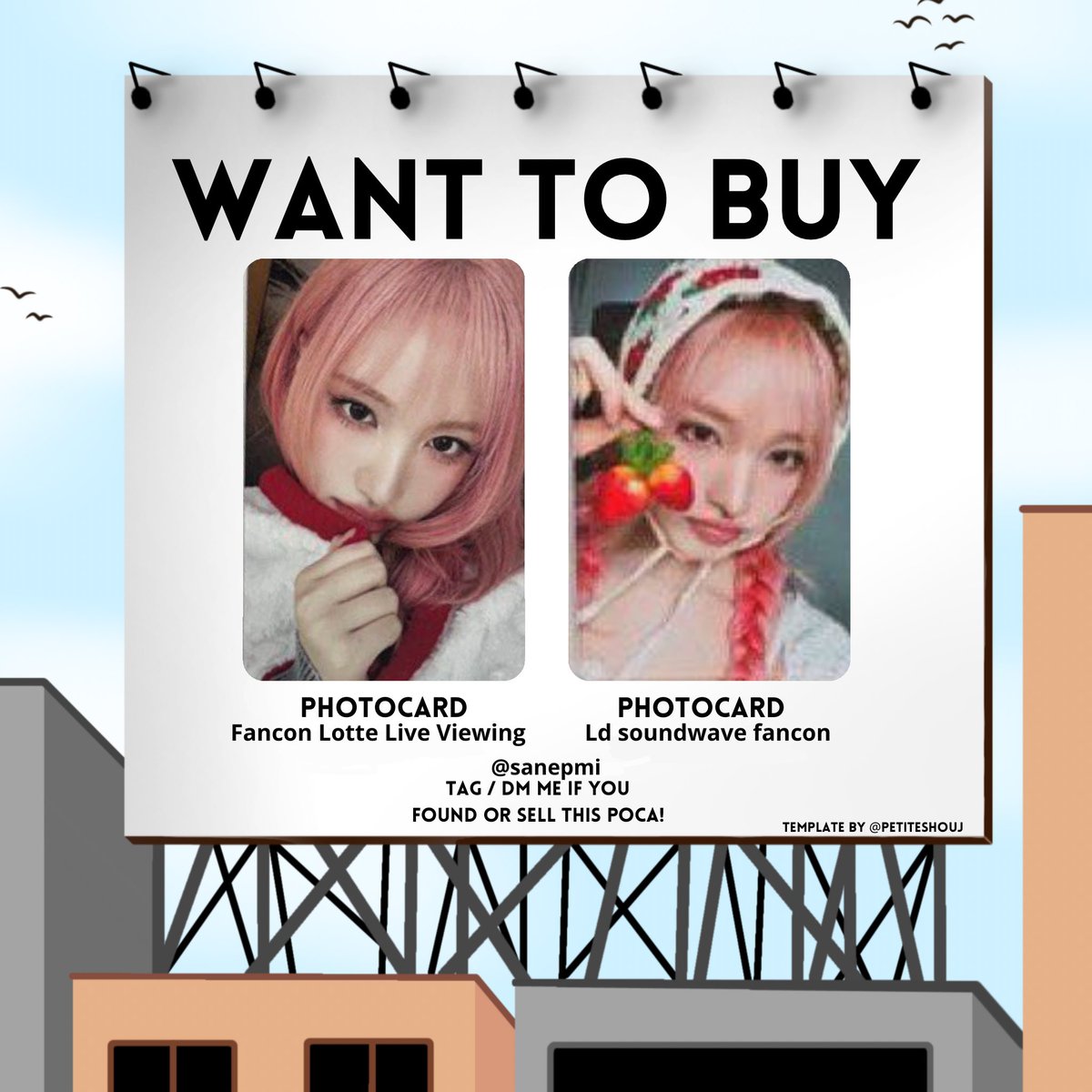 ৎ  ₊ 𓈃 𝑾𝑻𝑩 ; 𝒘𝒂𝒏𝒕 𝒕𝒐 𝒃𝒖𝒚.. 🧺

𖢷 Liz ive photocard <3
⠀𖢷 help retweet or like, if u find any of these please tag or dm <a href="/sanepmi/">🕯️</a> 🪽 

t. wtb lf ive liz pob photocard empathy soundwave ld lucky draw fancon scout live viewing ౨ৎ
