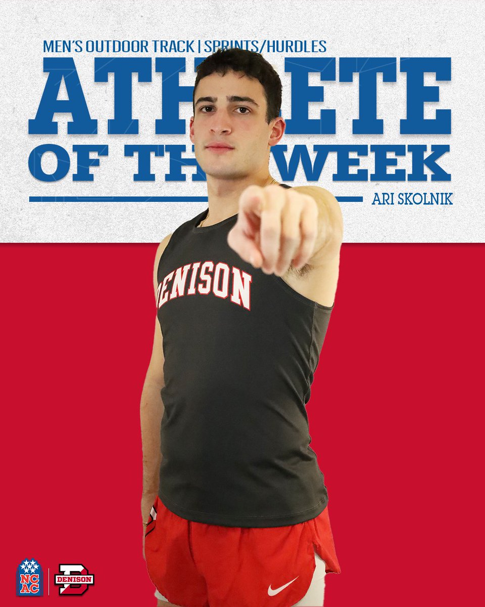 Congratulations to Ari Skolnik of <a href="/DenisonXCTF/">Denison Cross Country & Track & Field</a> on earning <a href="/NCAC/">NCAC</a> Men's Outdoor Track Sprints/Hurdles Athlete of the Week honors! #NCACPride

#NCACFamily | #ncacotrk

📰 | tinyurl.com/37znv9fc