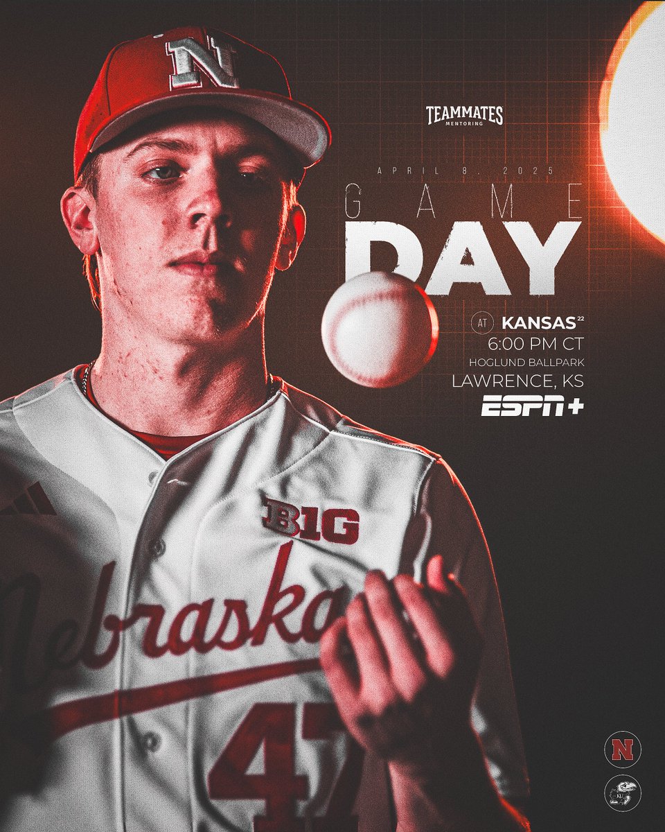 Nebraska Baseball (@huskerbaseball) on Twitter photo Tuesday night baseball.
🆚: Kansas
📍: Lawrence, KS
⌚️: 6:00 PM CT
💻: ESPN+
📻: <a href="/HuskersRadio/">Huskers Radio Network</a> Tuesday night baseball.
🆚: Kansas
📍: Lawrence, KS
⌚️: 6:00 PM CT
💻: ESPN+
📻: <a href="/HuskersRadio/">Huskers Radio Network</a>