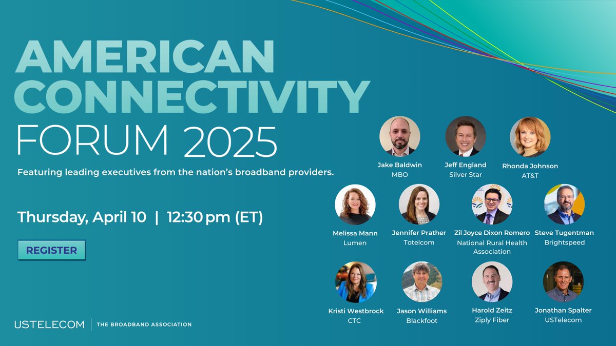 USTelecom's tweet photo. 🗓️ THURS 12:30PM ET ➡️ Tune into #USTelecom's American #Connectivity Forum featuring conversations with #broadband leaders on common sense paths to #connect communities.
Register ⬇️
https://t.co/mzSVlHmvPF https://t.co/vwglQ9q9Da