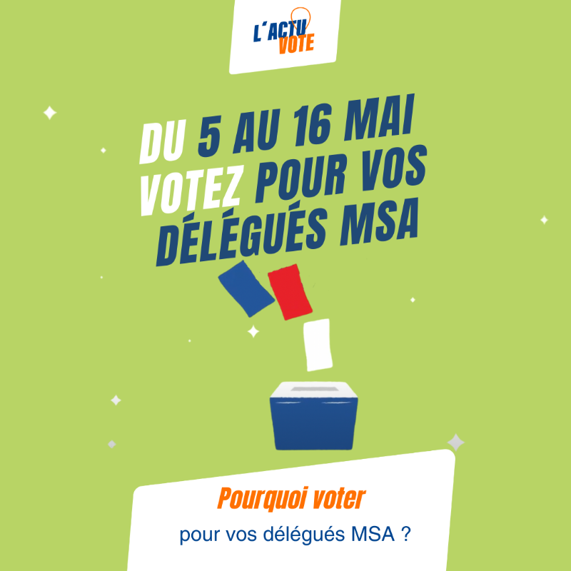 msa_actu's tweet photo. 📢 Tous les 5 ans, vous élisez vos délégués #MSA
Ils vous accompagnent, défendent vos droits, mènent des actions concrètes.
3 000 initiatives par an en France : santé, microcrèches, résidences seniors...
🗳️ #ElectionsDeleguesMSA – Votez du 5 au 16 mai.
👉 https://t.co/5vnitJr3VX