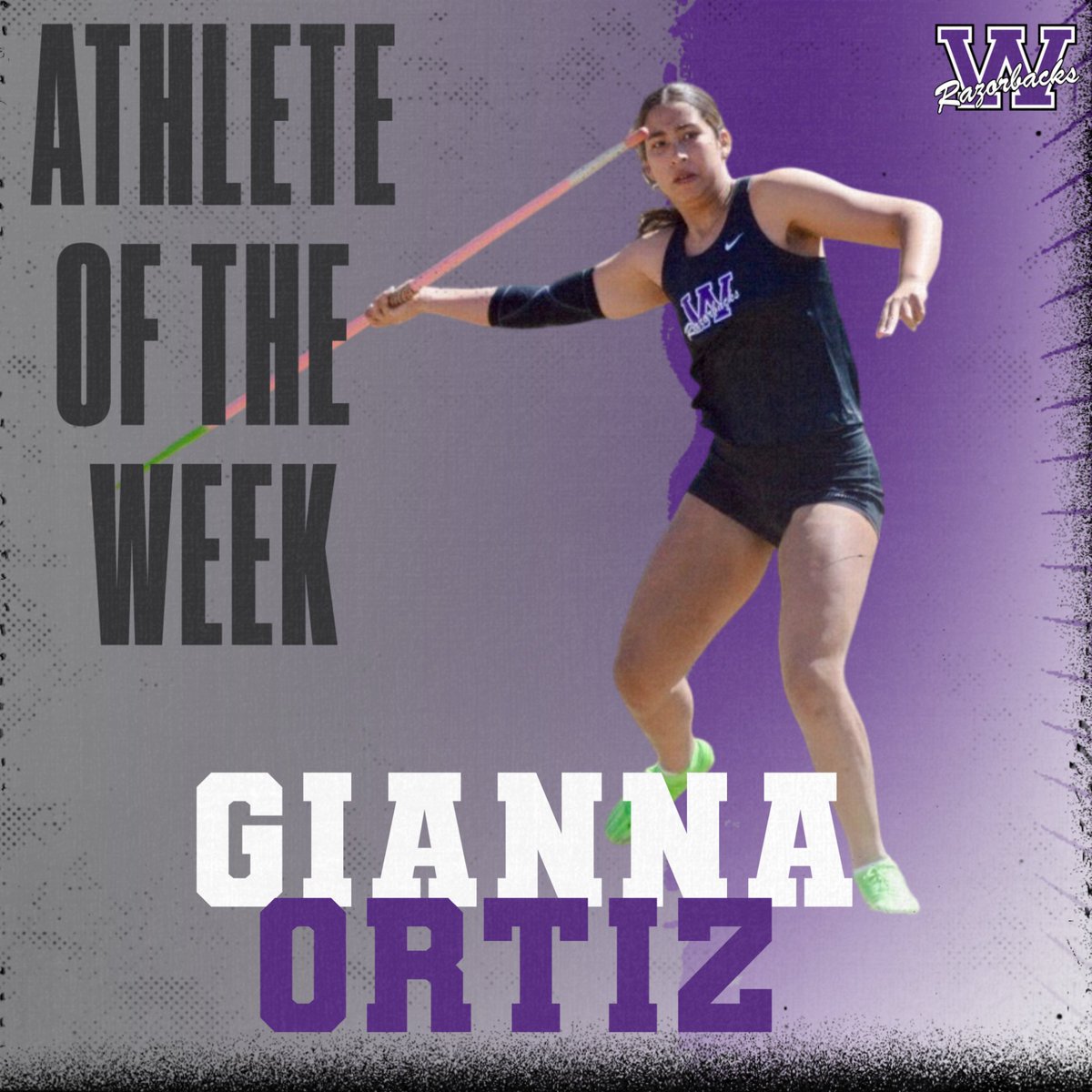 ATHLETES OF THE WEEK

GIANNA ORTIZ
Gianna set another school record just a couple of weeks ago at Eastside by throwing a 36.95m but wasn't quite satisfied...This past Saturday, Gianna completely surpassed those numbers with a 37.20m throw!!!

GIVE IT UP FOR GIANNA!!